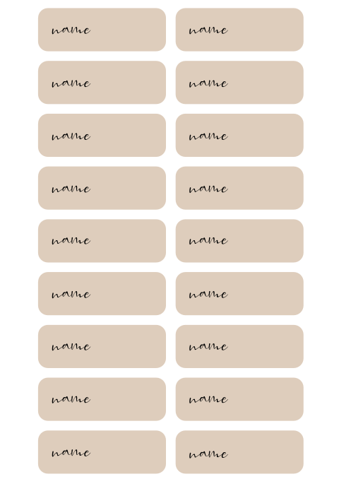 Elegante Namenskarten in Beige mit runden Ecken