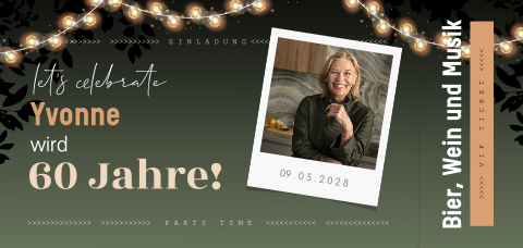 Einladung Gartenparty Ticket Design sommerlichem Look 60 Jahre
