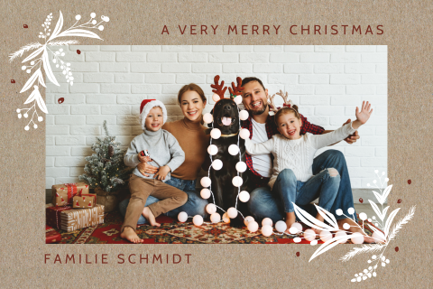 Klassische Kraft-Look Weihnachtskarte mit Foto und Zweigen