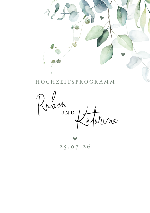 Hübsches Programmheft mit Eukalypuszweigen 8 Seiten