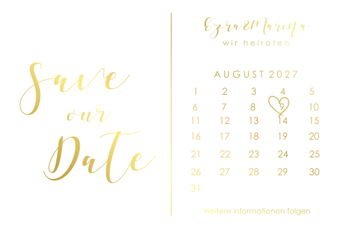 Stilvolle Save the Date Karte Querformat Foliendruck