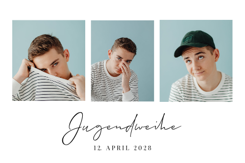 Doppelseitige Einladung zur Jugendweihe mit 3 Fotos