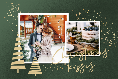 Weihnachtliche Dankeskarte mit Tannen und Fotos