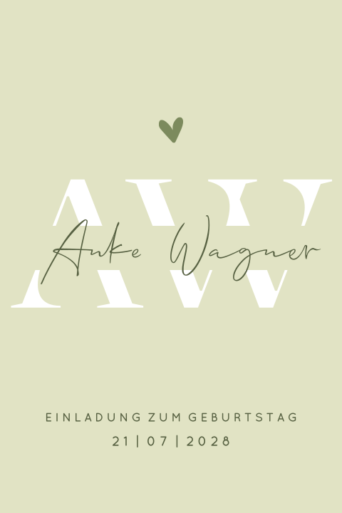 Moderne Einladung zum 60sten Geburtstag mit Initialien und Herzen