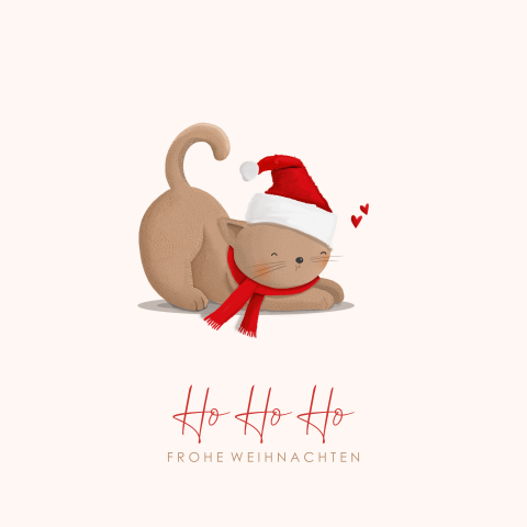 Weihnachtskarte Katze mit Weihnachtsmütze
