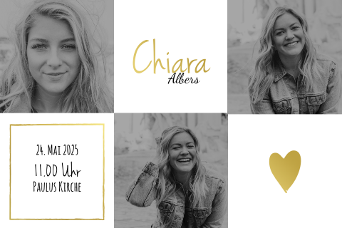 Moderne Konfirmationskarte mit Fotos und Goldfolie