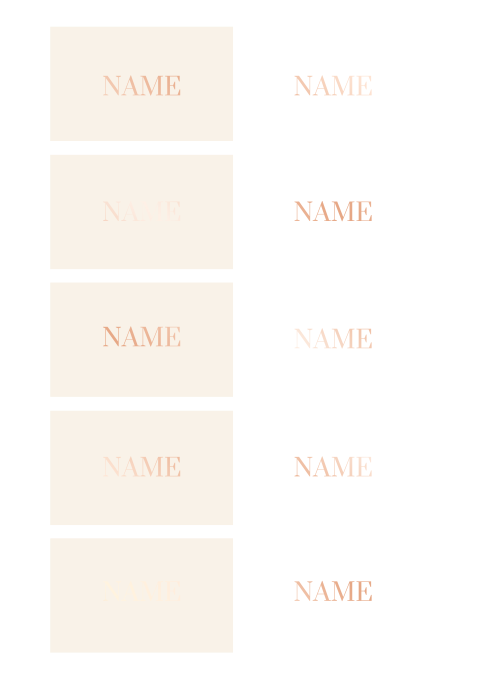 Minimalistische Namenskarten in Weiß und Beige mit Roségoldfolie