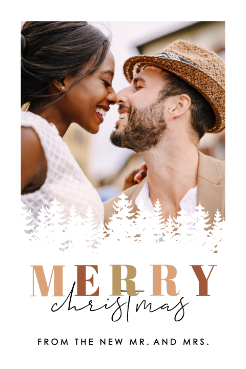 Weihnachtliche Dankeskarte Hochzeit mit Foto und Weihnachtsbäumen