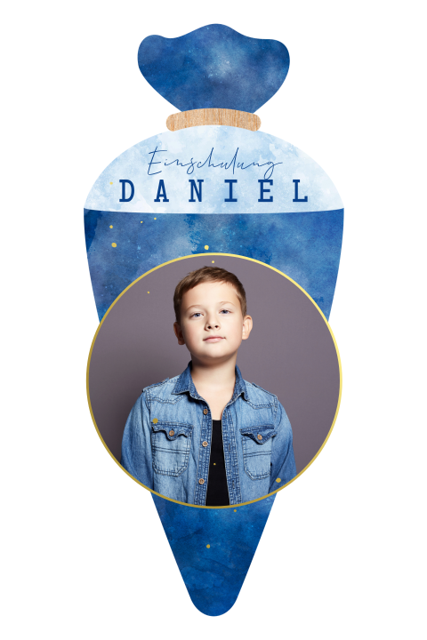 Einladung Einschulung Schultüte blau