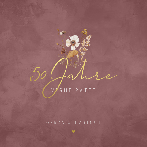 Stilvolle Einladung zur goldenen Hochzeit in Weinrot mit Veilchen