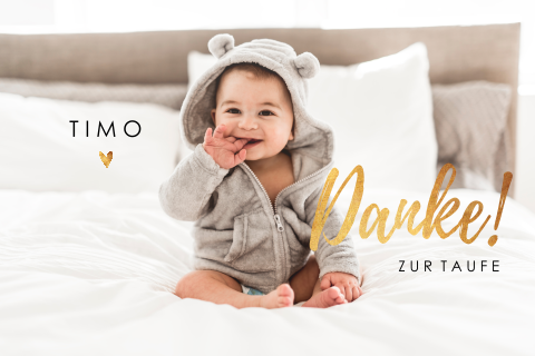 Dankeskarte für Tauffeier mit runden Ecken und großem Foto