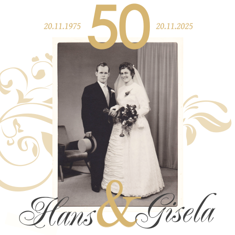 Einladung zur Goldenen Hochzeit mit großem Foto und Tagesplan