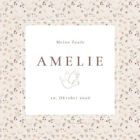 Einladung zur Taufe mit dezentem Blumenmuster und Foto