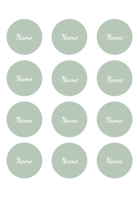 Runde Namenskarten Jugendfeste in grün, 12 Stück