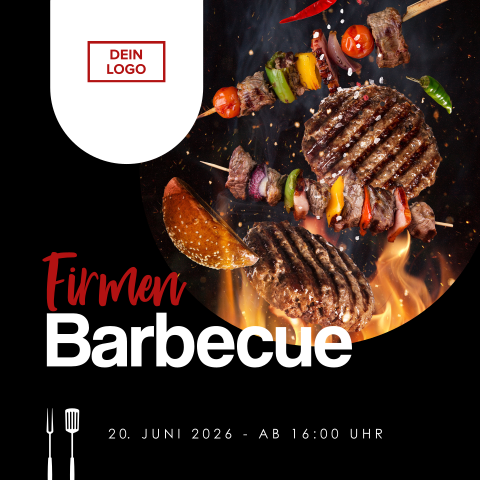 Geschäftliche Einladung zum Grillfest mit Feuer und Grillspezialitäten