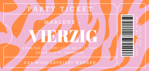Einladung zum 40. Geburtstag im Ticket-Look mit ausgefallenem Muster