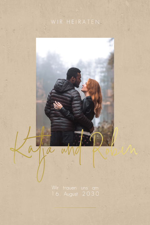 Hochzeitseinladung mit Foto und schicker Goldfolie