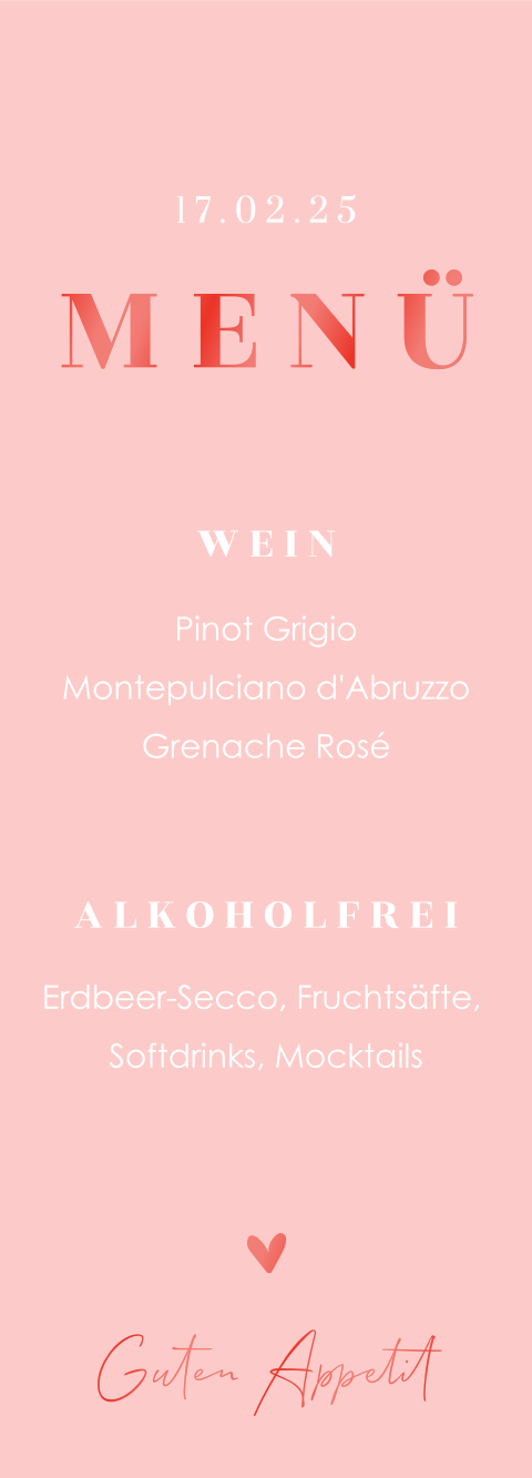 Farbenfrohe Menükarte im Color-Blocking mit Herzen und Foliendruck