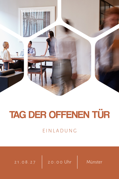 Geschäftliche Einladung zum Tag der offenen Tür mit Hexagon
