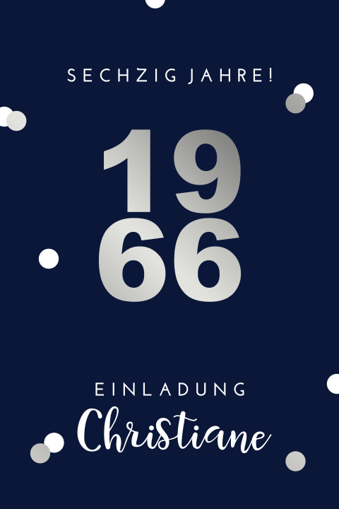 Einladungskarte zum 60. Geburtstag mit silbernem Konfetti und Datum