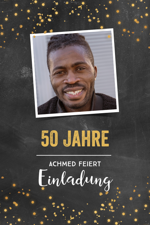 Originelle Einladung zum 50sten Geburtstag Schultafel Look und Gold