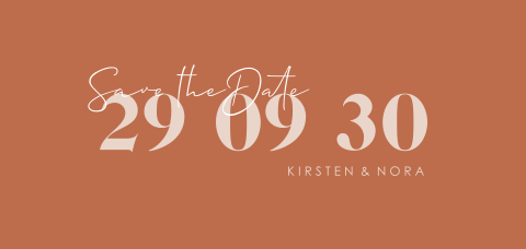 Save-the-Date mit lustiger Typografie und orangefarbenem Hintergrund