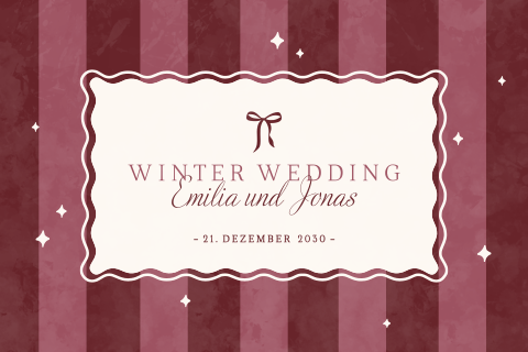 Winterliche Hochzeitskarte in Rot gestreift mit Sternen und Schleife