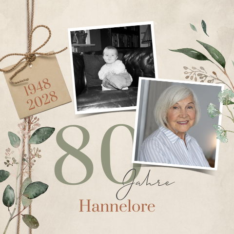 Einladung zum 80. Geburtstag mit Fotos, Zweigen und Blätter