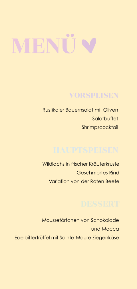 Holografische Menükarte mit gelbem Hintergrund