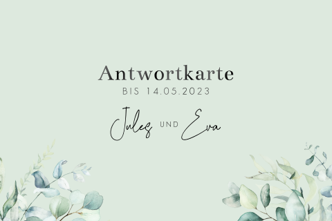 Elegante Antwortkarte grün mit Zweigen und Blättern