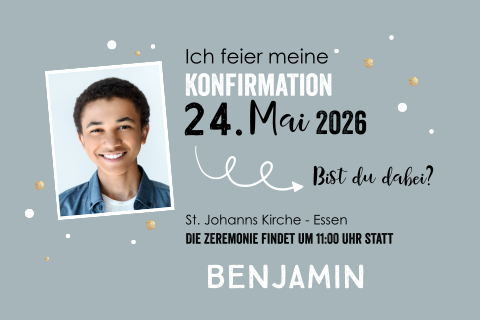 Einladung zur Konfirmation mit Foto und Punkten