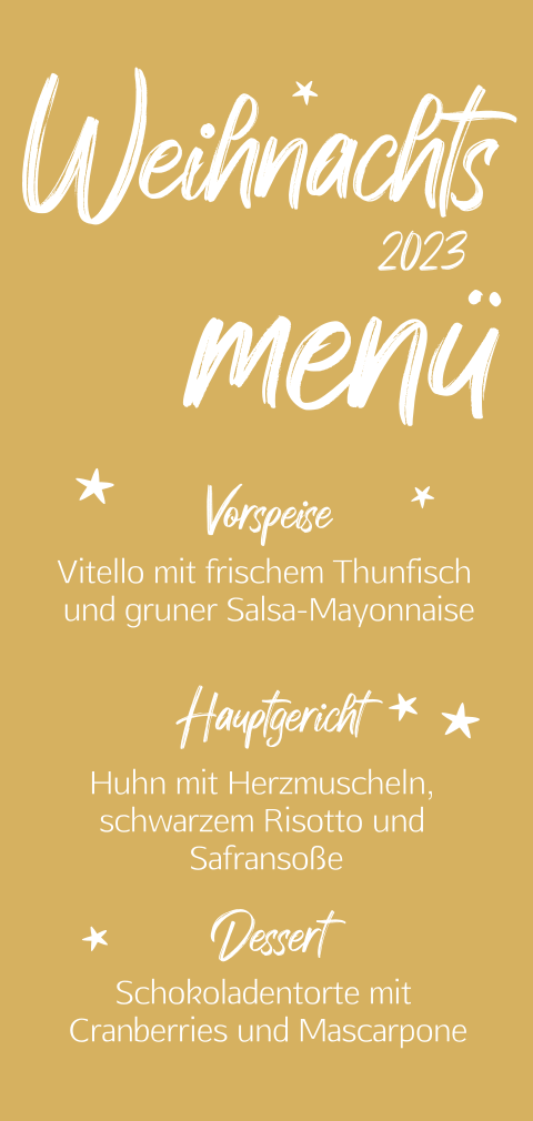 Festliche Weihnachts-Menükarte in Ocker