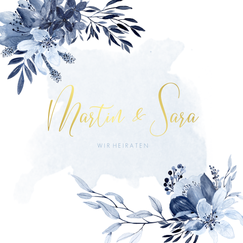 Hochzeitseinladung mit romantischen blauen Blumen