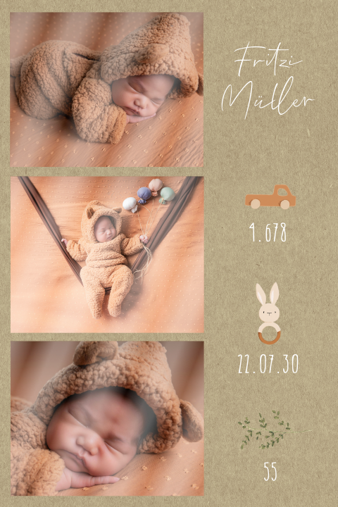 Kraft-Look Babykarte mit Hochglanz-Fotostreifen