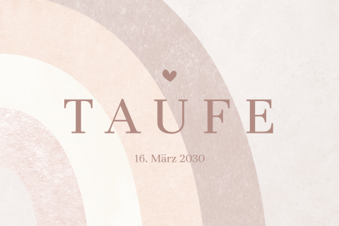 Süße Einladungskarte zur Taufe mit Herzchen und Regenbogen