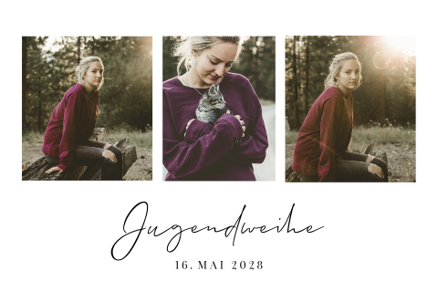 Klassische Einladung zur Jugendweihe mit 3 Fotos