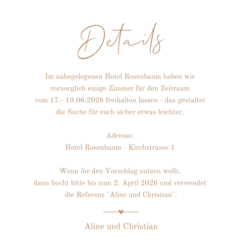 Einleger mit braunem Text und Herz