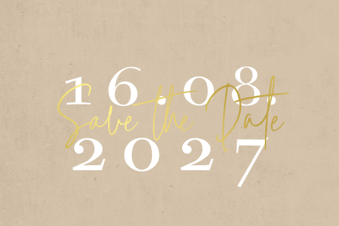 Elegante Save the Date Karte in Beige mit runden Ecken und Goldfolie