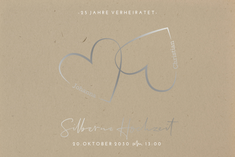 Einladung im Kraftpapier-Look zur Silbernen Hochzeit mit Herzen