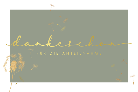 Trauer Danksagung mit goldener Blume und grünem Hintergrund