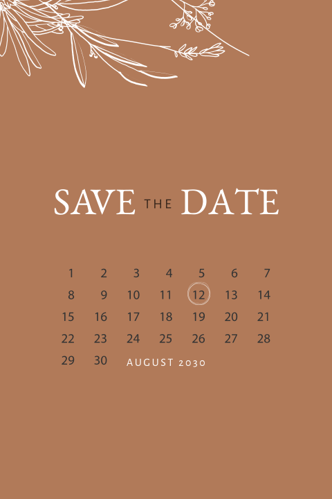 Doppelseitige Save the Date-Karte mit Zweigen in schickem Braunton