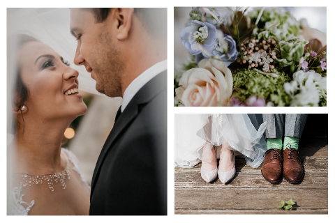 Persönliche Hochzeitskarte mit drei individuellen Bildern