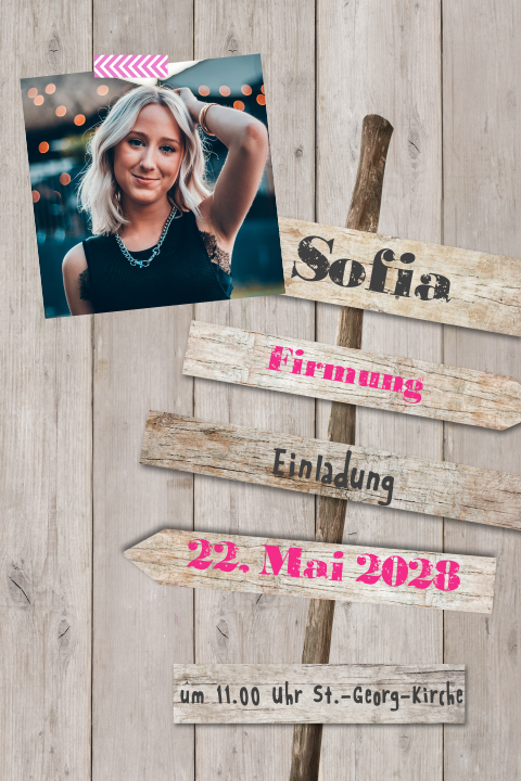 Einladung zur Firmung mit hölzernem Strandpfosten