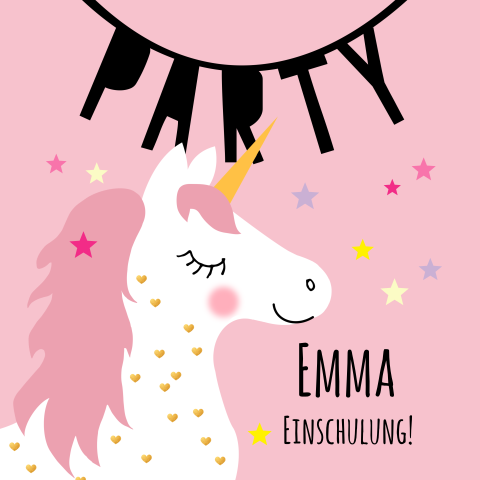 Einschulungskarte mit süßem Einhorn