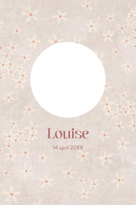 Niedliche Geburtskarte mit Blumen und rundem Ausschnitt