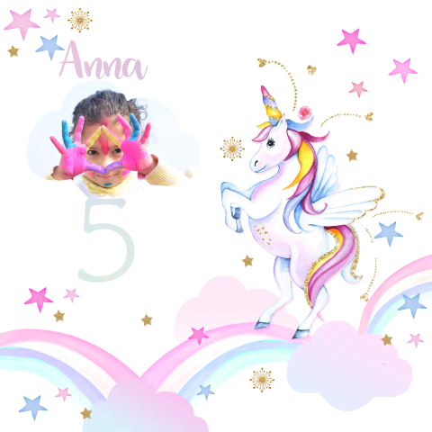 Trendige Einladung für Geburtstagskind mit Einhorn