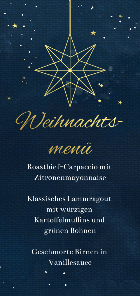 Weihnachtliche Menükarte mit Stern und Foliendruck