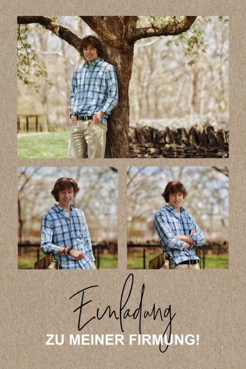 Einladung zur Firmung mit 3 Fotos und Kraftlook