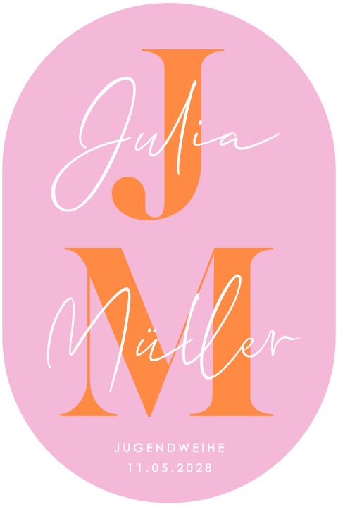 Moderne Einladungskarte Jugendweihe Mädchen in pink und orange