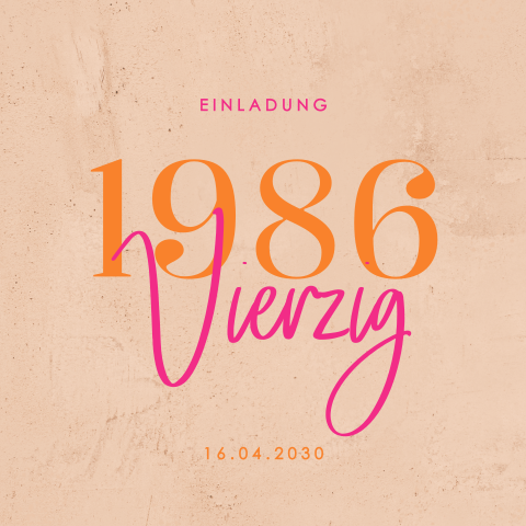 Einladung zum 40. Geburtstag mit Jahreszahl und Colorblocking